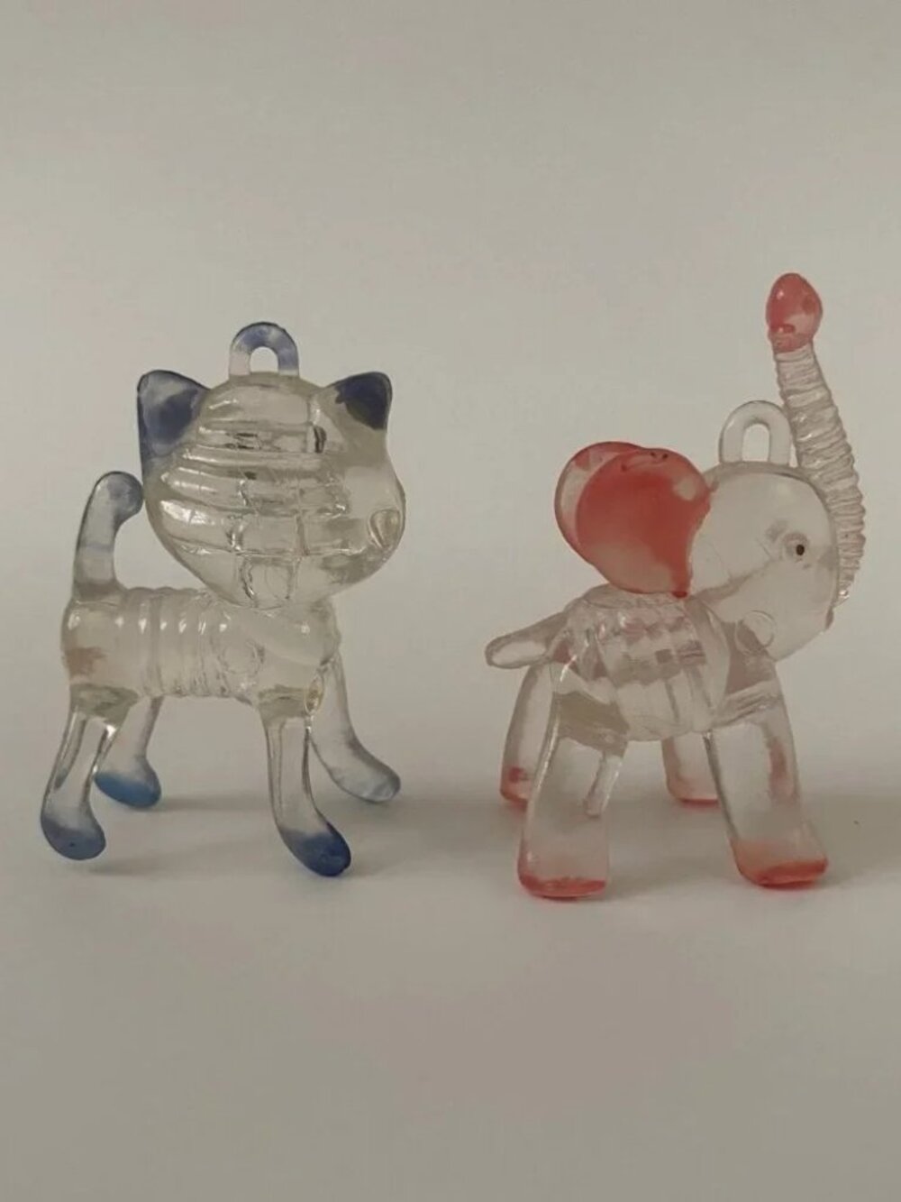 Vintage Lucite Clear Cat Elephant Animal Figurines Ornaments